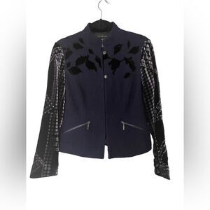 Chico's Black Label Wool Blend Studded Navy & Black Blazer Jacket SZ XS/2 Preppy